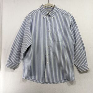 Vtg LL Bean Shirt Men XL Blue Striped Button Down Cotton Wrinkle Resistant